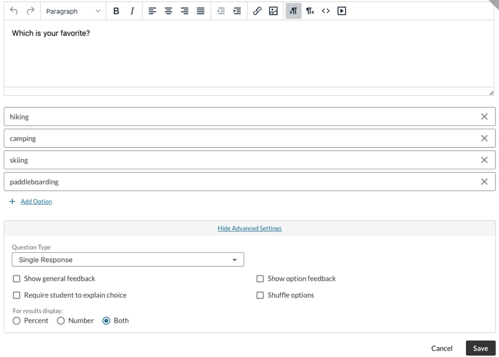Advanced Question Settings Advanced question settings